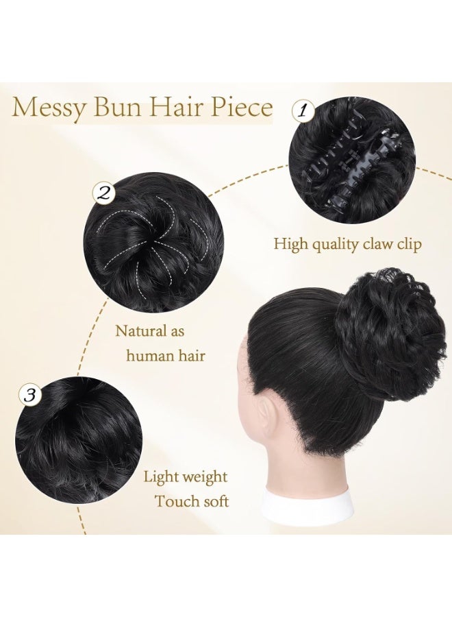 CLENEA Messy Claw Clip, Bun Hair Piece Wavy Curly Chignon Hair Extensions Tousled Hair Claw Clip Ponytail Hairpieces Hair Scrunchie with Clip for Women Natural Black - Image 3